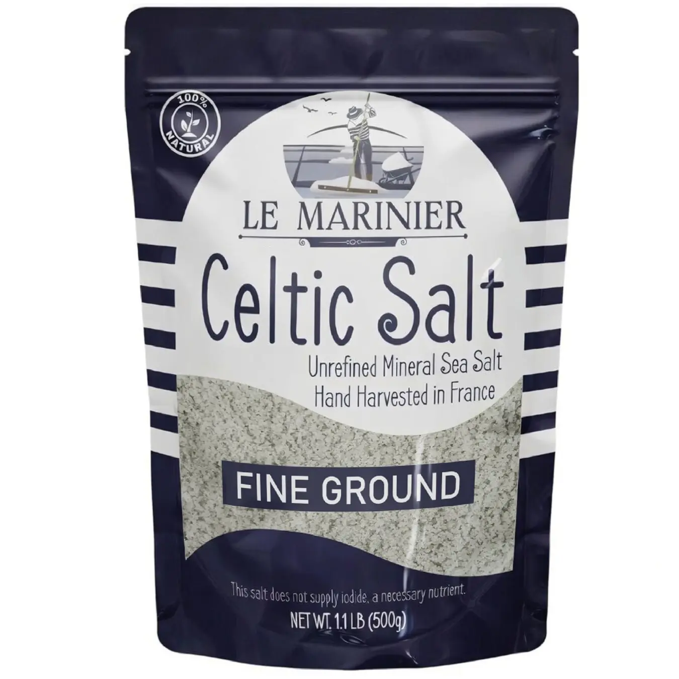 Le Marinier Celtic Salt Fine Ground, 1.1lb - 18oz. Mineral Rich. 100% Natural and Unrefined Sea Salt Organic Vital Minerals Fine. Hand Harvested Mineral Salt (1.1lb Fine Ground)