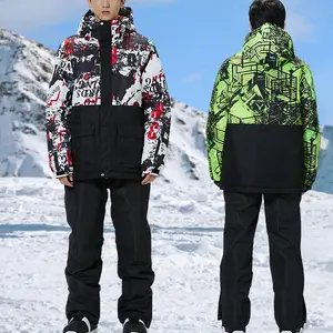 YEEFINE Men's Snowboarding Jacket Pant Warm Waterproof Hooded Jacket Winter Snowwear Sporty Breathable Outerwear Premium Outdoor Apparel
