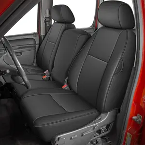 For Chevy Silverado/GMC Sierra 1500 (2007-2013) 2500HD/3500HD (2007-2014) - Black Faux Waterproof Leather Car Seat Cover Full Set(Rear 40/60 Split for Crew Cab)