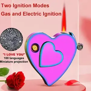 [ButaneNotIncluded]Love Shape Lighter | Windproof, Electric or butane,Refllable| Metal | New Year&Valentine's Day Gift for Girlfriend