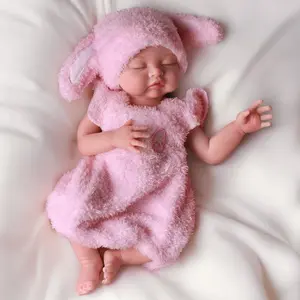 BABESIDE Silicone Casting Reborn Baby Doll - 12/16 Inch Full Platinum Silicone Anatomically Correct Sleeping Baby Girl, Lifelike Soft Realistic Newborn Doll with Interactive Bunny & Gift Box, Realistic Newborn Dolls