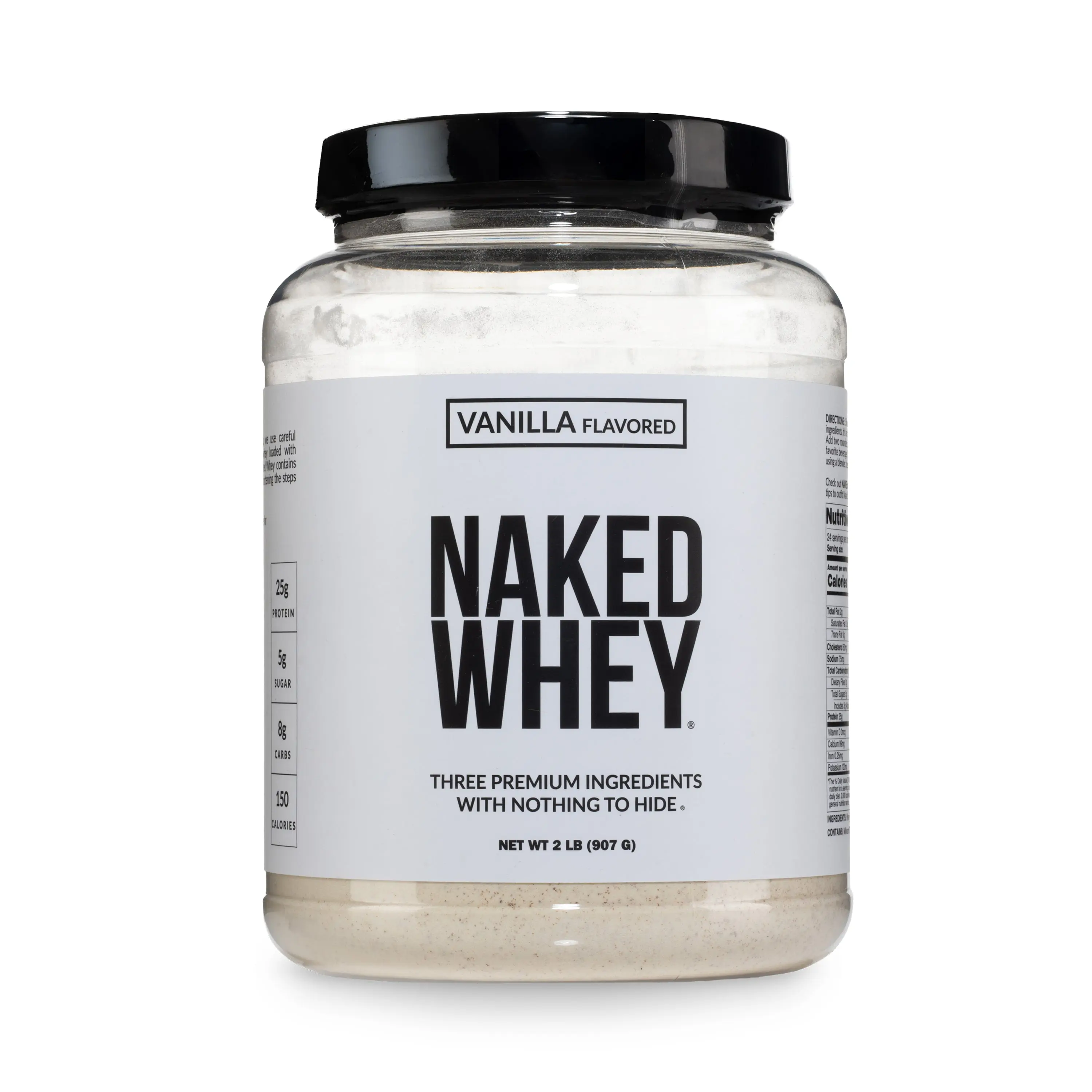 Naked Whey Vanilla Protein Powder - 2LB Grass-Fed, Non-GMO, No Additives, 25g Protein, 5.9g BCAAs - Only 3 Ingredients