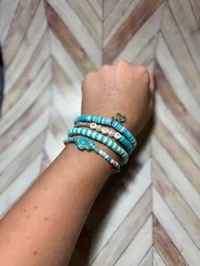Coastal Turtle Bracelet Stack | Ocean Vibe Blue & Turquoise Beaded Stack | Handmade Boho Summer Jewelry for Women