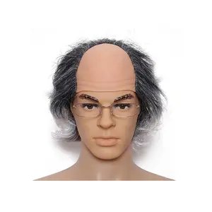 Men's Bald Synthetic Wig, Short Curly Hair, Halloween Cosplay Costume Accessory, Anime Role Play Wig, One Piece Base Unit