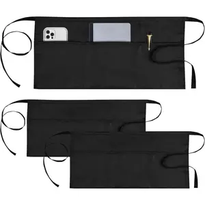 3-Pack Sleeveless Waterproof Acrylic Pocket Aprons - Black Kitchen Aprons with 3 Large Pockets for Servers, Kitchen Apron, With Pockets Aprons