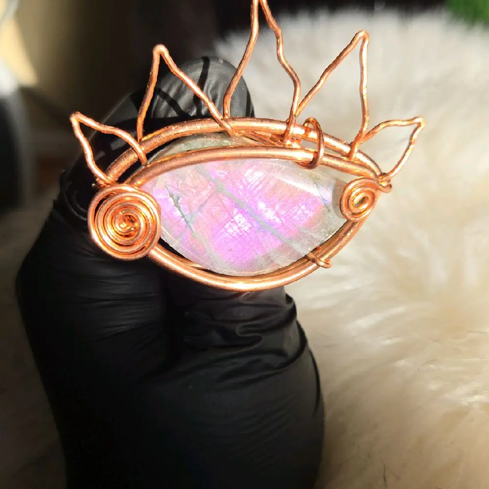 Pink Labradorite Evil eye Copper ring