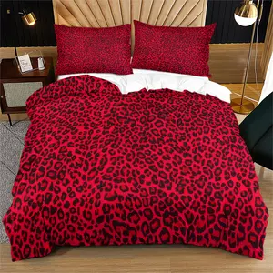 Scarlet Red Black Leopard Print Passionate Bold Duvet Cover Set, Bed sets, 2/3 Pcs (1 Duvet Cover + 1/2 Pillowcases No Filler) Smooth Breathable Easy Wash Fade-Proof Ideal for Style Lovers Personality Users Gift Recipients Fits Bedrooms Apartments