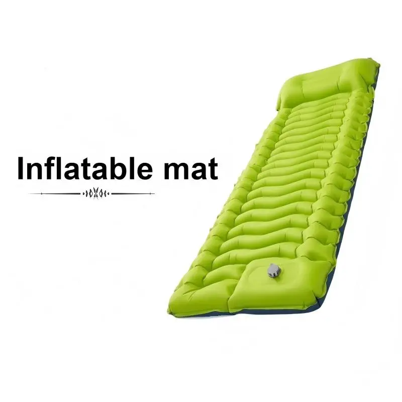 Extra Thick Inflatable Camping Sleeping Pad with Built-in Pillow and ft Pump, Compact for Backpacking, Hiking (Green), Portable Foldable Self-Inflating Mats, Foldable, Unisex, Ultra Light, Tpu, Waterproof, Built-In Pillows, Outdoor Sports, Travel, Moistur