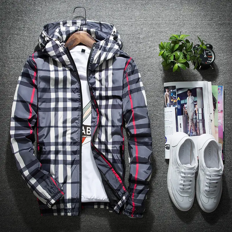 Fashionable men's wear, trendy men's casual jacket, line pattern, colorful checkered long-sleeved coat, fashionable top