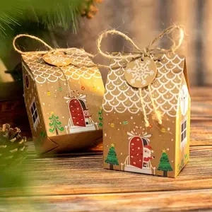Gingerbread House Shape Kraft Paper Boxes, DIY Christmas Advent Calendar Gift Box, Countdown Candy Treat Box for Holiday Decorations