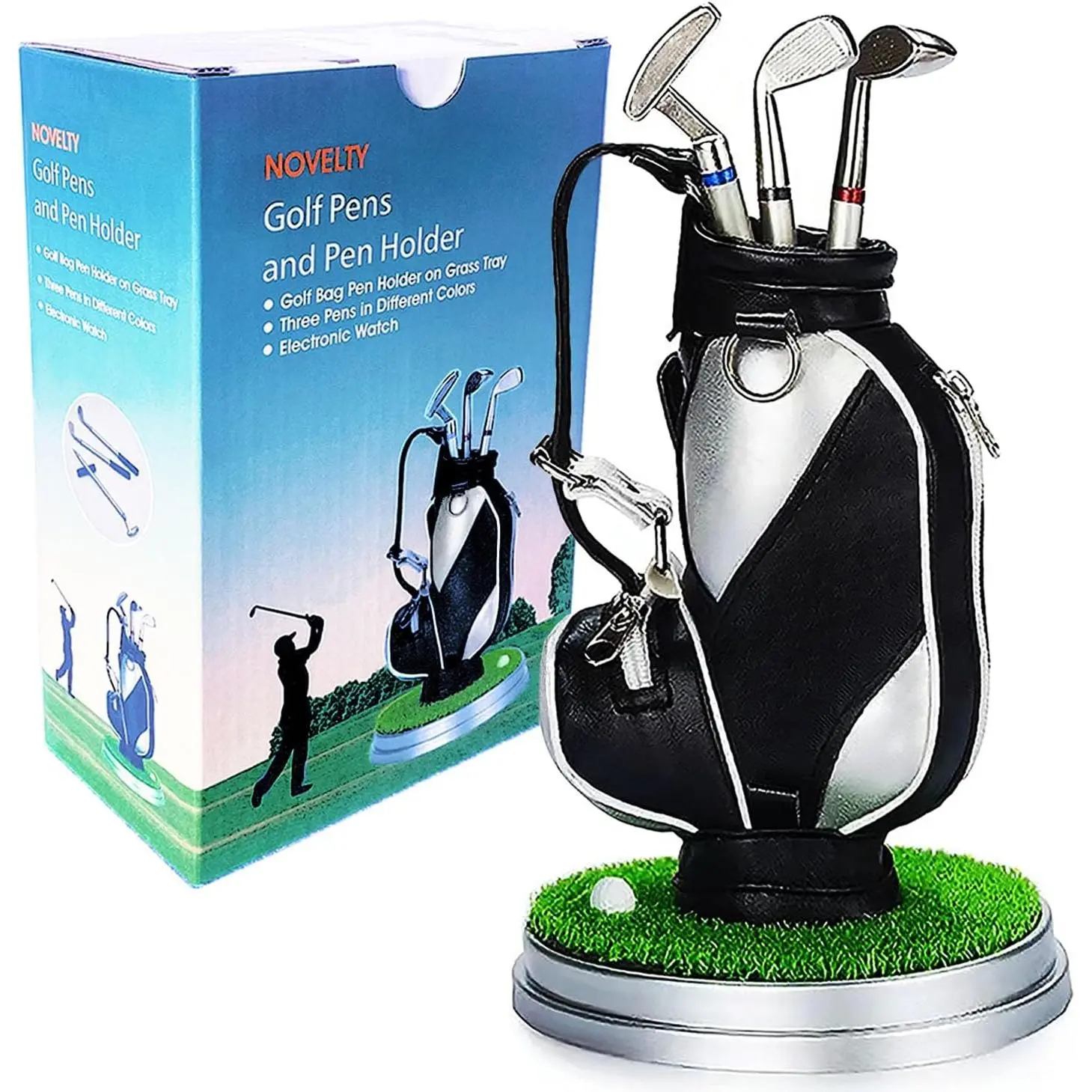 Funny Design Golf Pen Stand Desk Organizer - 3.5x2.3x5" Size, Small Zippered Storage Area, Office Decor Accessories for Golf Lovers, Ideal Holiday & Birthday Gift for Dad
