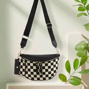 【Local Delivery】Maxoner Women's Checkered Cross-body Bag with Adjustable Strap Large Capacity Retro Fashion Satchel for Daily Use