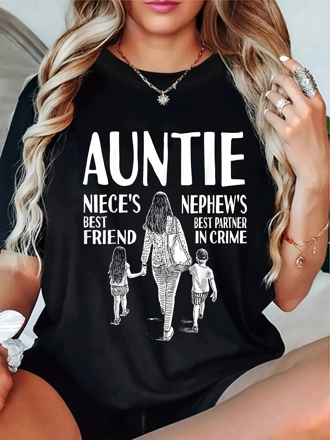 Plus Size, Fun Auntie Nieces Relationship Letter P unisex soft cotton short sleeve t shirt, vintage graphic casual tee for men women teens, perfect birthday holiday gift for camping travel gym daily street casual wear