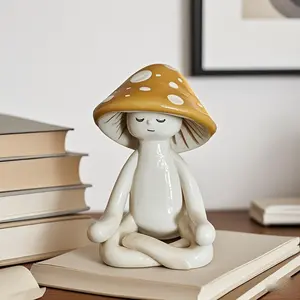Cute Meditation Yoga Mushroom Desktop Decor Resin Craft Gift for Home Living Room Garden Patio Unique Tabletop Ornament Collectible Room Decor