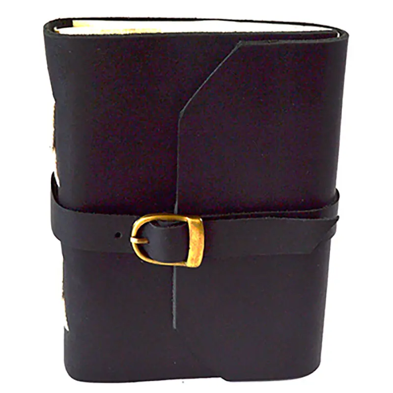 Black Leather Journal with Buckle — 4.5" x 6.5" Unlined Grimoire