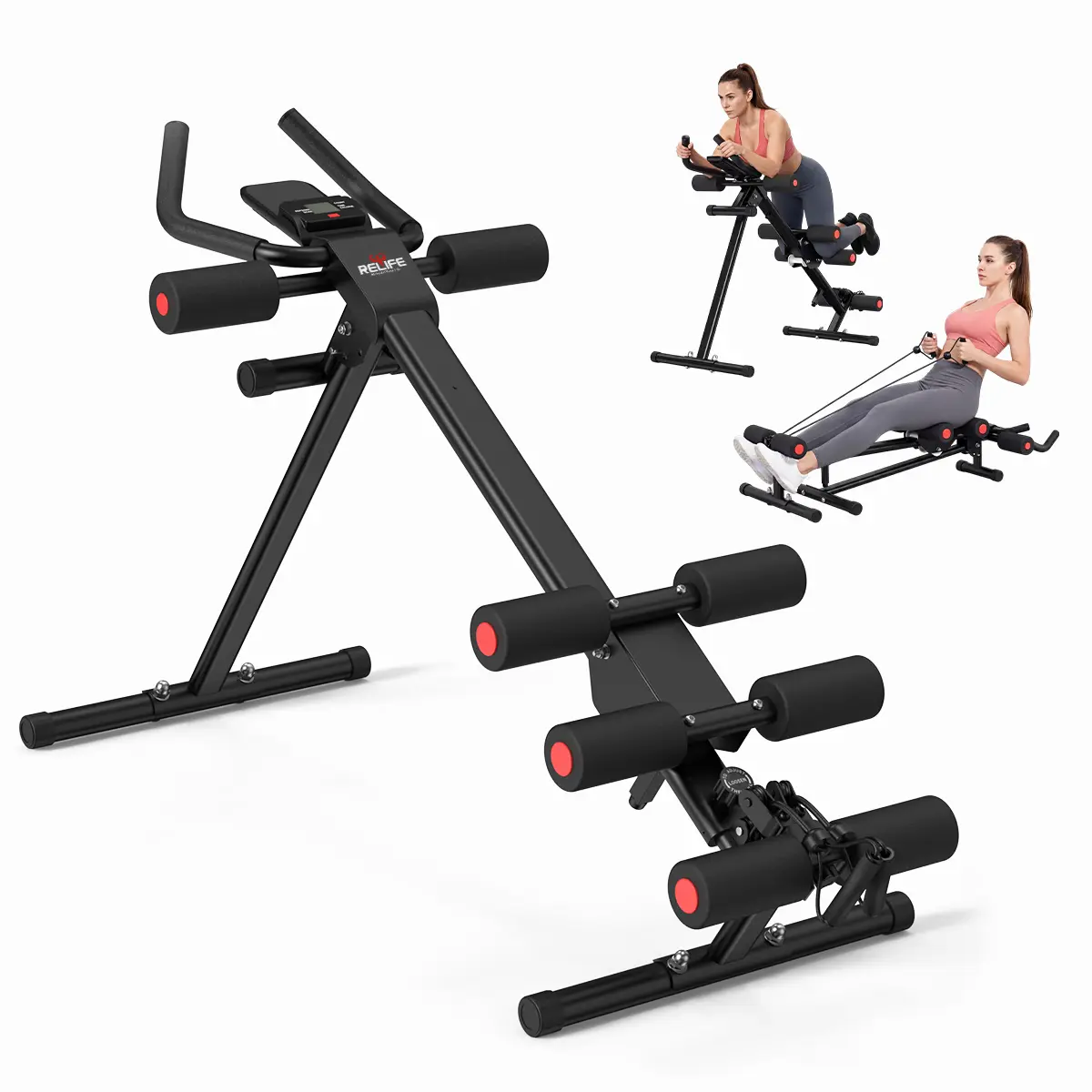 RELIFE Abdominal Trainer, Adjustable Heavy-Duty Steel Core Trainer for Workouts at Home, Ab Training Machine with LCD Display, Supports 440 lbs