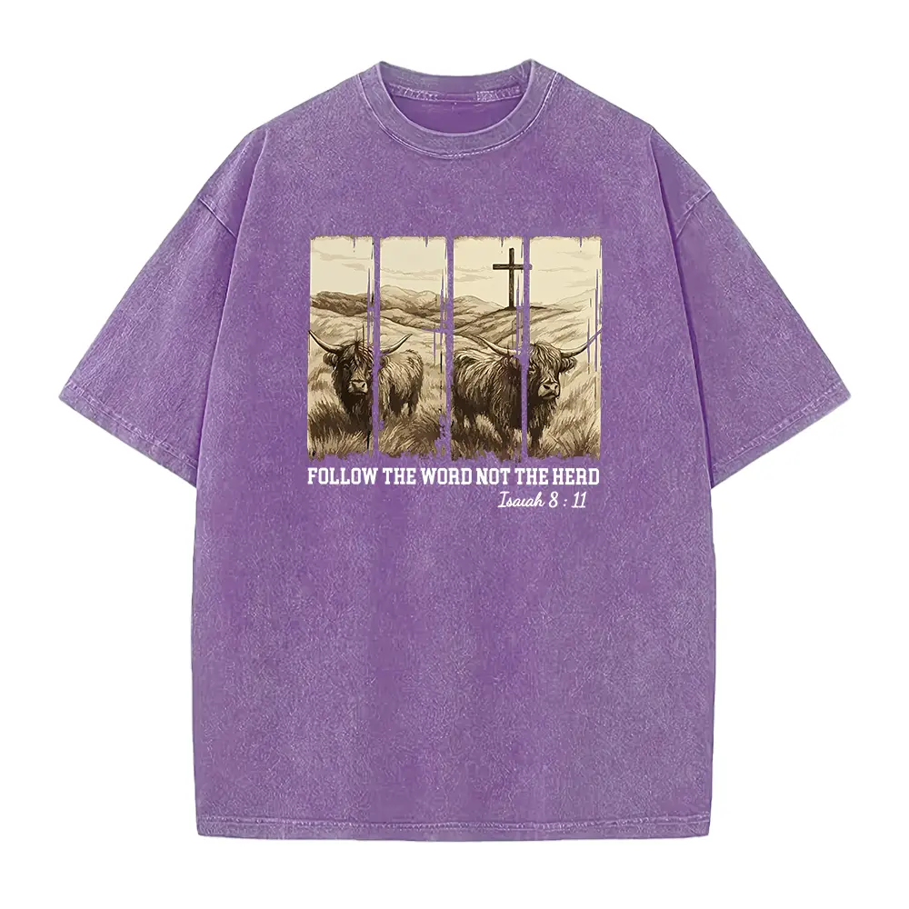 Christian Shirt: Highland Cow Bible Verse “Follow the Word Not the Herd”