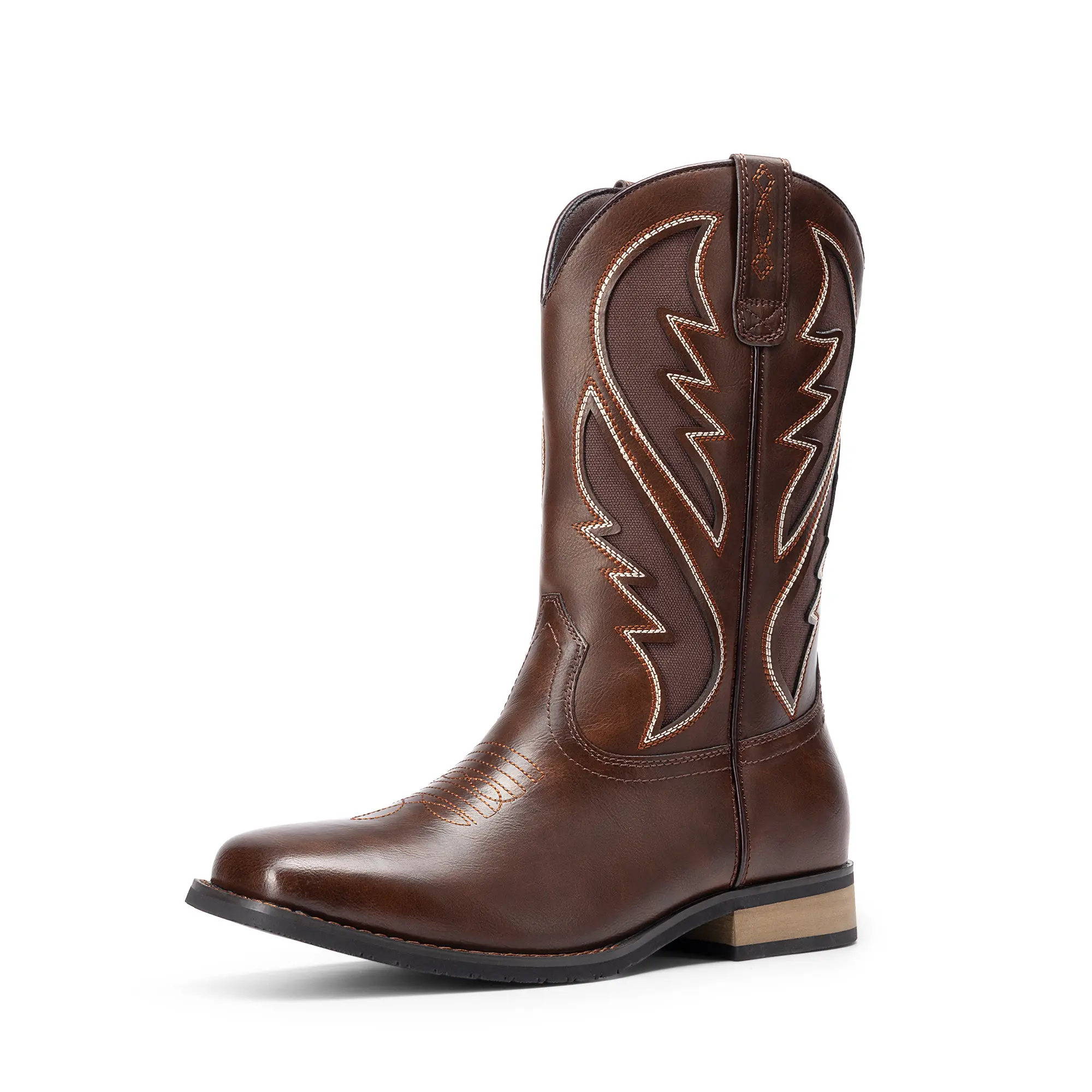 【BRUNO MARC Anniversary】 Men's Western Cowboy Boots with Embroidered Detail, Slip On Square Toe Design with Orthotic Support and Durable Rubber Sole, Mensfashion tiktokshopbacktoschool, Western Elegance, Synthetic, Male, Country Concert