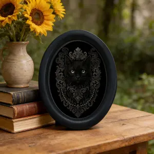 Gothic Court Cat Art Print, Oval Frame Artistic Vintage Hanging Wall Decor, Halloween Christmas Thanksgiving Indoor Decoration, Cat Lovers Collection