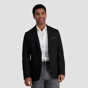 Haggar H26 Men's Flex Series Slim Fit Polyester Stretch Fabric Blazer-Coat, Black 36S: Midweight Knit, Notched Collar, 5 Pockets, Machine Washable (Menswear)