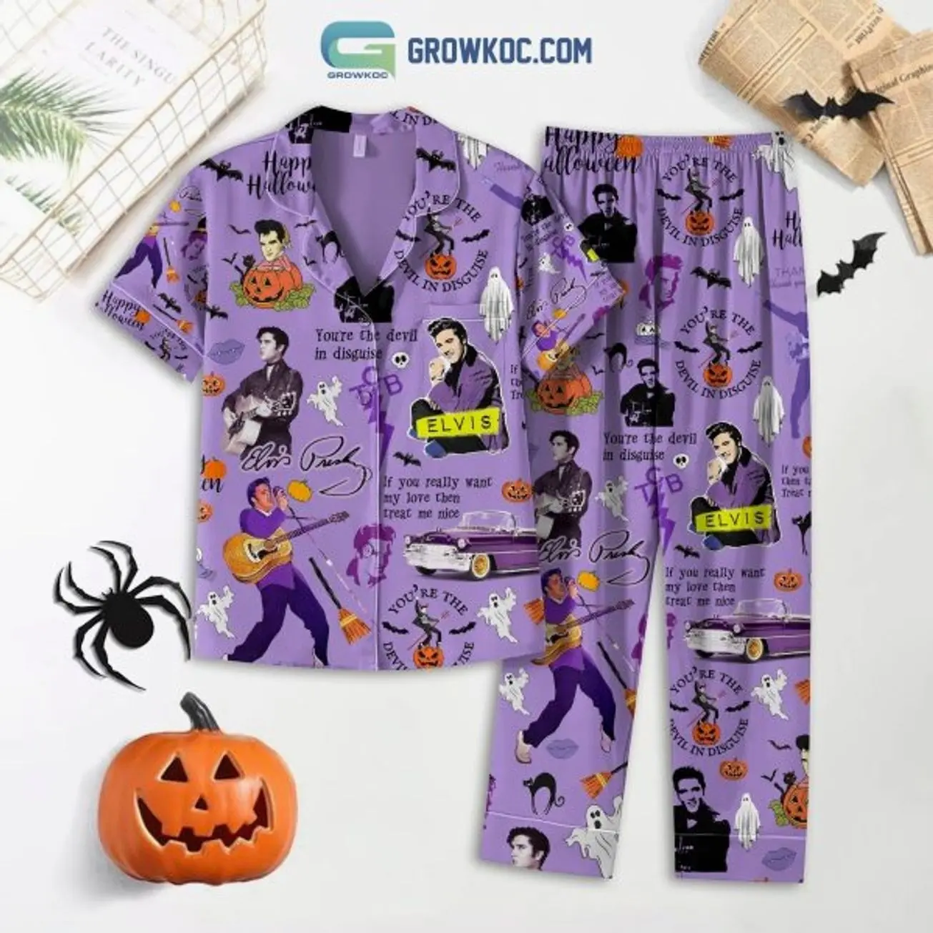 Elvis Presley You’re The Devil In Disguise Happy Halloween Pajamas Set