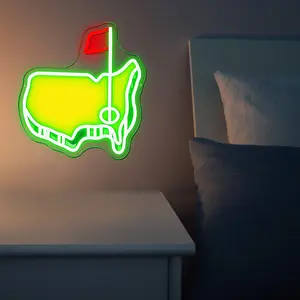 Printed Golf Map Graphic Illuminated Wall Mount Neon Sign, USB Power Supply, Wall Mountable, made of acrylic, wall decorations for golf enthusiasts' homes, golf courses, and golf clubs