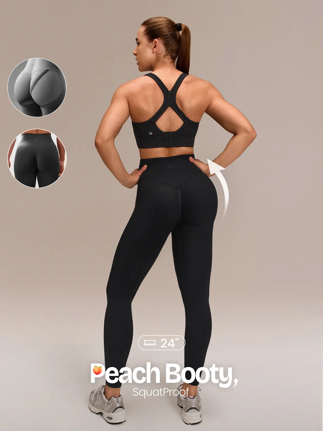 GLOWMODE 24" Ultrafine Soft Seamless Strong Strides High-Rise 3-Panel Waist Non-See Through Scrunch Butt Lifting Leggings Medium Impact Training Running Workout Gym Wear