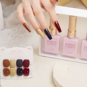 BUBU CANDY 3-IN-1 15ml 4pcs Gel Nail Polish Set Lazy Late Autumn Grape Red Almond Yellow Intense Chocolate Non-Toxic Vegan DIY Art UV LED Lamp Required Manicure Gift DIY Nails| Nail Art| Happy News Nails| Valentine's Day Nails| gel polish