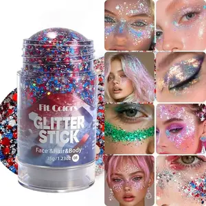 Red White Blue Glitter Stick Powder – Sparkling Hair & Face Glitter Gel, Sequins Glitter Face Paint for Concerts, Rave Accessories, Chunky Sequins Mermaid Style, Halloween & Festival Body Art