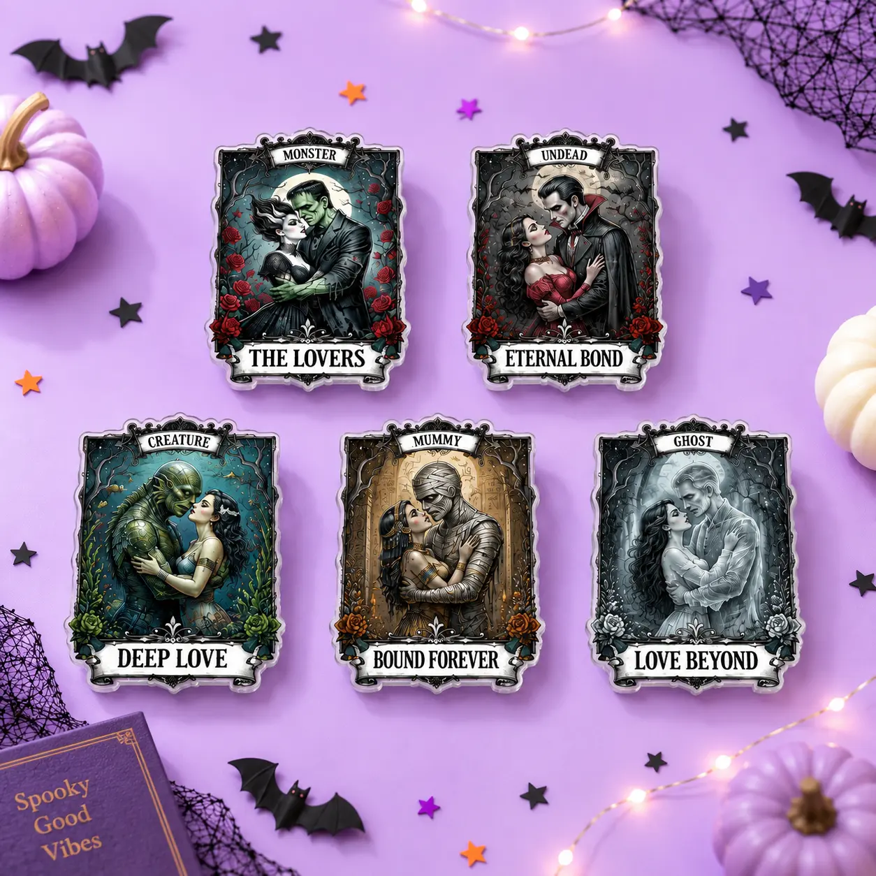 Gothic Monster Love Tarot Card horror character Phone Grip – Halloween Romance Collapsible Grip