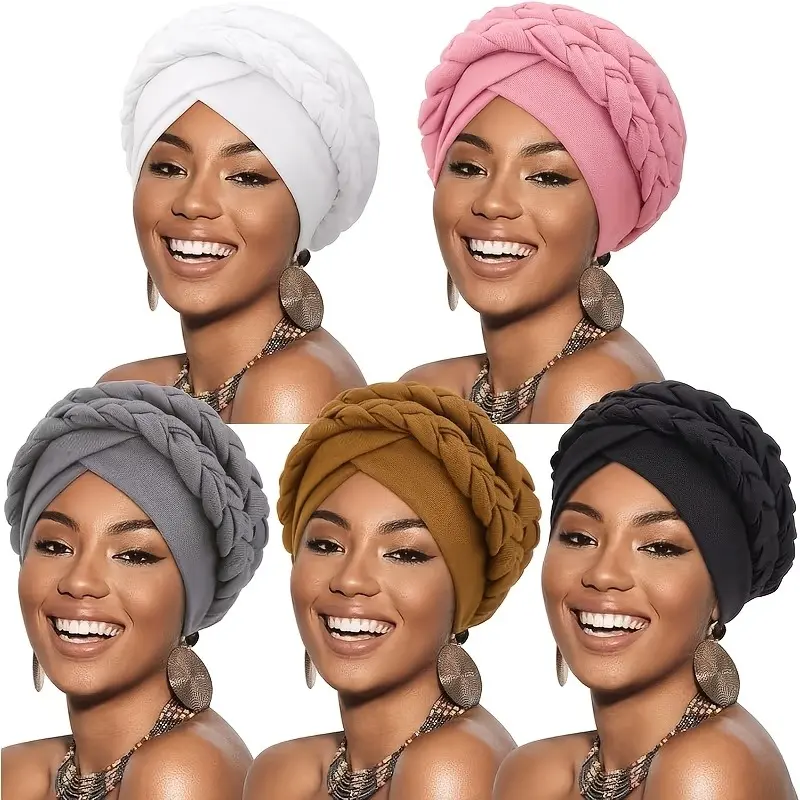 5Pcs Boho Style Scarf Set for Women, Multi-Wear Convertible Headbands with Twist Braids for Everyday & Formal Occasions, Fashion Headscarf, Hair Scarves, Head Wrap, Double Braids