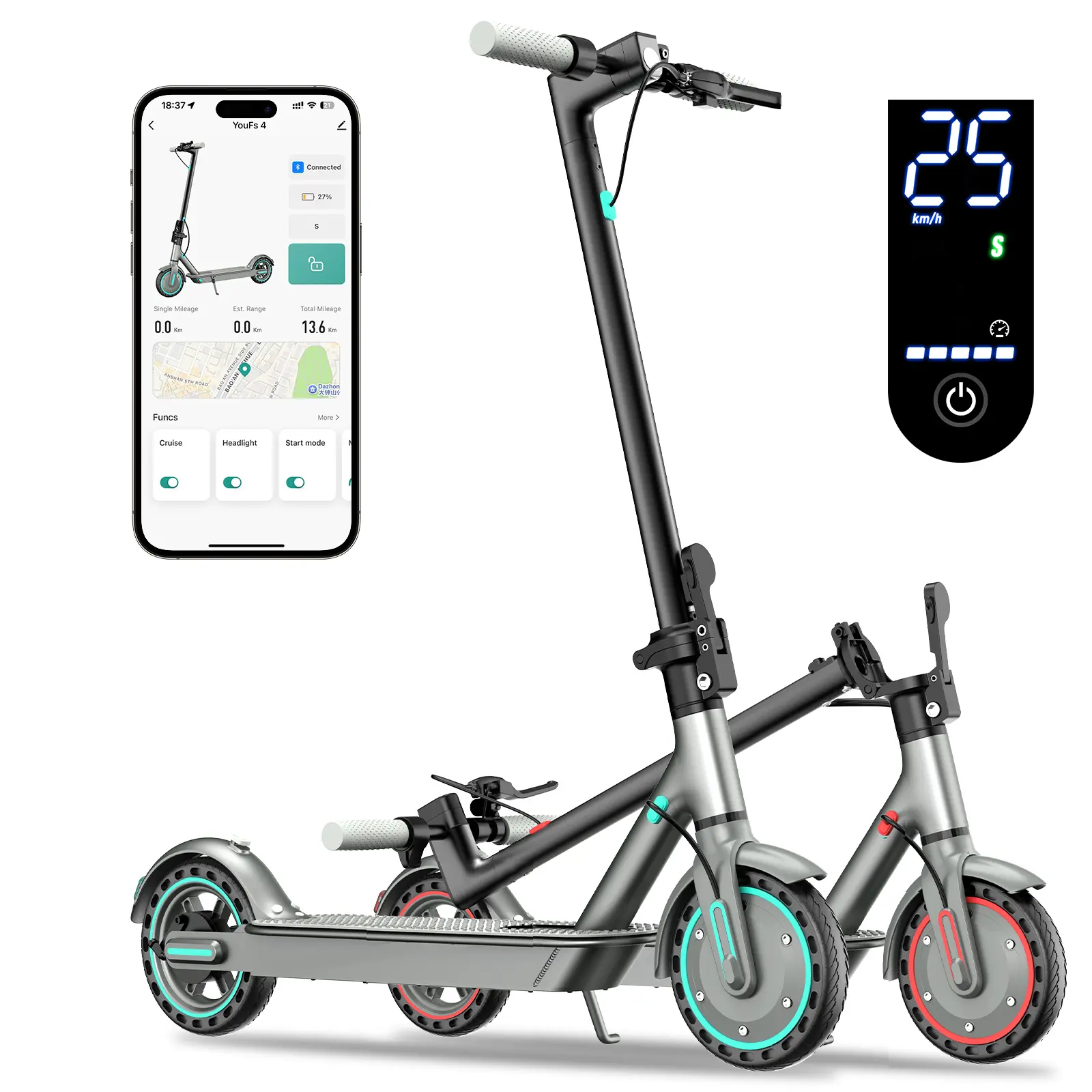 Foldable Electric Scooter - 350W Powerful Motor, 19MPH Max Speed, 8.5-Inch Solid Tires, Dual Brake System, 3 Adjustable Speed Modes, Smart APP Compatible, Ideal Gift for Sports & Outdoor Fitness Enthusiasts summerwins