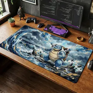 Blastoise Desk Mat, Water Art Mouse Pad, Large Gaming Chair Mat, Ukiyo-e Anime PC Setup Accessories