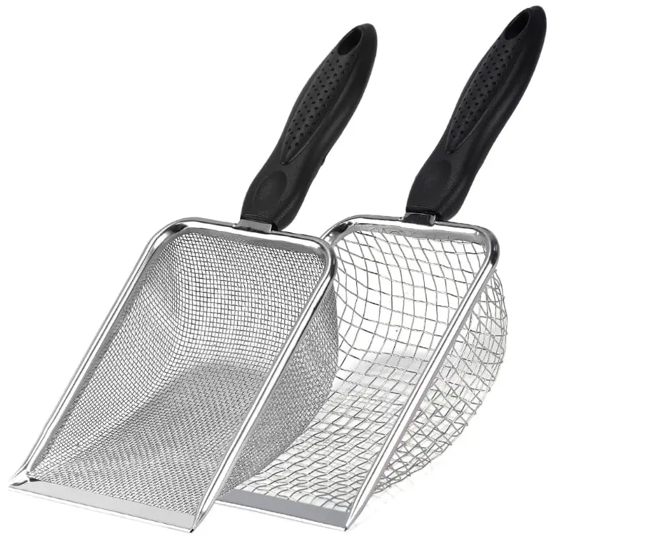 Pack of 2 Reptile Substrate Scooper, 2mm and 5mm Fine Mesh Cat Litter Shovel, Climbing Pet Excrement Sifter, Stainless Steel Litter Cleaner, Bearded Dragon Metal Rake for Sand Bedding Aquarium,car accessories
