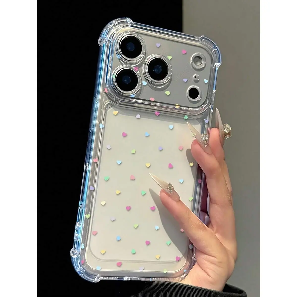 Cute Colorful Dopamine Heart Pattern Transparent Phone Case, Air Cushion Anti-Fall, Lens Raised Protection, Anti-Dust Mesh Design, Compatible With iPhone 17/16/15/14/13/12/11/ProMax/Air/Plus, Samsung Galaxy S series, Accessories, Smartphone