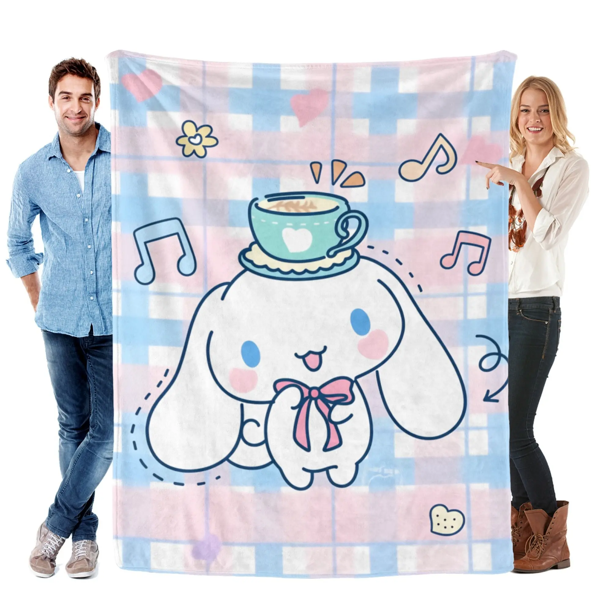 Sanrio Cinnamoroll Ultra Soft Fleece Fabric Blanket - Cute Pastel Blue, Pink Aesthetic Room Decor for Tea Party, Home Use, Cute Look