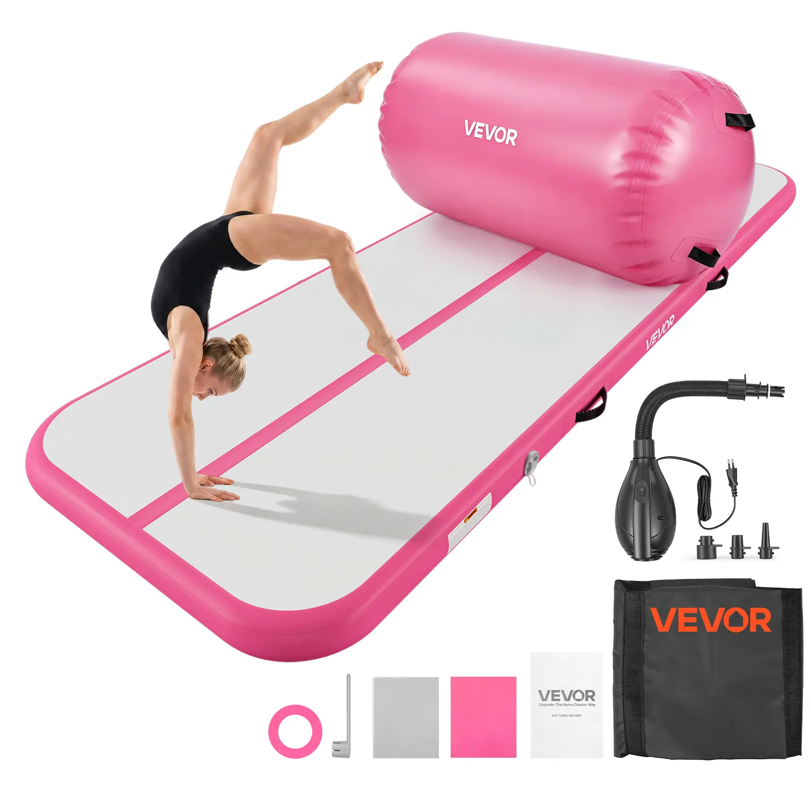 【SummerFinds】VEVOR Inflatable Gymnastics Air Mat with Air Barrel 10 ft Training Mats, 4 inches Thick Sturdy Tumble Track with Electric Pump, Tumbling Mat for Home Use/Gym/Outdoor/Yoga/Cheerleading, Pink