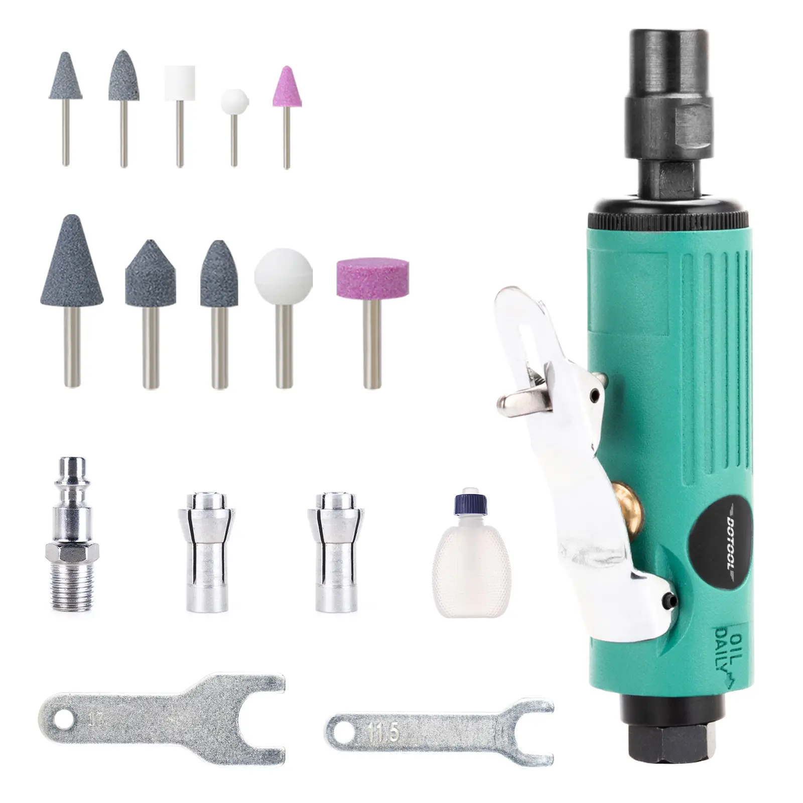 DOTOOL 1/4" Air Die Grinder Kit Straight Pneumatic 22000 RPM Rear Exhaust Polisher with 1/4"(6MM) and 1/8"(3MM) Collets Mini and Compact Size, Polishing Tool