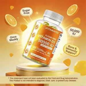 Vitamatic Sugar Free Vitamin D3 50,000 IU Weekly Supplement 60 Pectin Based Gummies for Bones Teeth & Immune Natural Dietary Healthcare