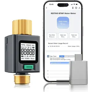 Water Flow Meter with Screen Backlight, Brass Inlet & Outlet, Measuring Gallon/Liter Consumption & Flow Rate for Garden Watering, RV Filling, Sprinklers & Nozzle - 2.4Ghz WiFi Connection