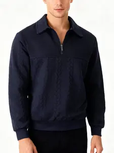 Men's Textured Knit Half-Zip Pullover Sweater, Fitted, Comfortable Patchwork Design, Casual Daily Wear, Outdoor Street Fashion, Spring & Fall