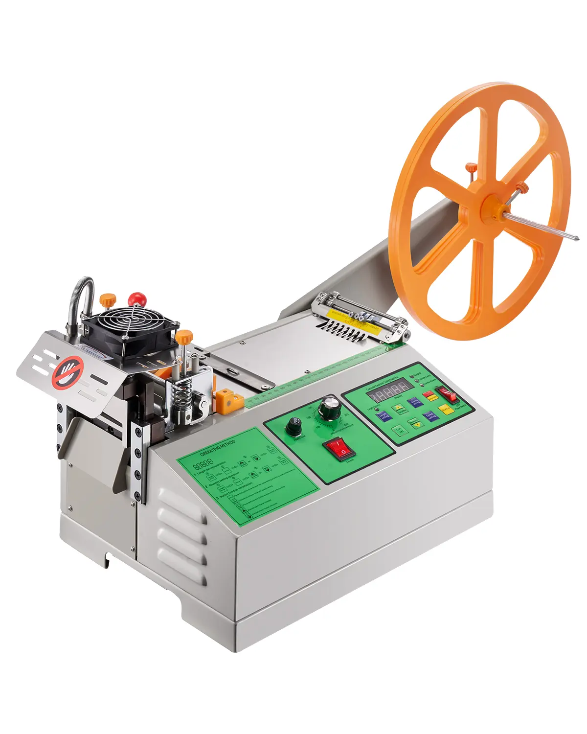 【summerfinds】VEVOR Automatic Webbing Cutter, Ribbon Cutting Machine with Automation Control, Hot & Cold Cutting, 1mm-99999mm Cutting Length, 3mm Thickness, Adjustable Temperature, LCD Display, Feeding Speed for Nylon Webbing, Elastic Bands, 1Mm-99999Mm Le