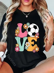 100% Cotton Groovy Soccer Love Cute Soccer Lover Women Teens Girls T-Shirt