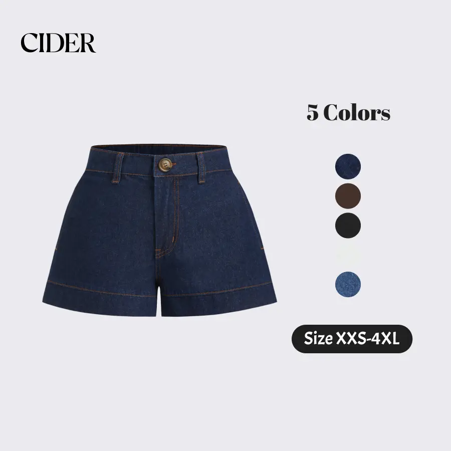 Cider Women's Cider Denim Mid-Rise Micro Jean Shorts, Basic Bottoms Jean Shorts For Women SohoChic