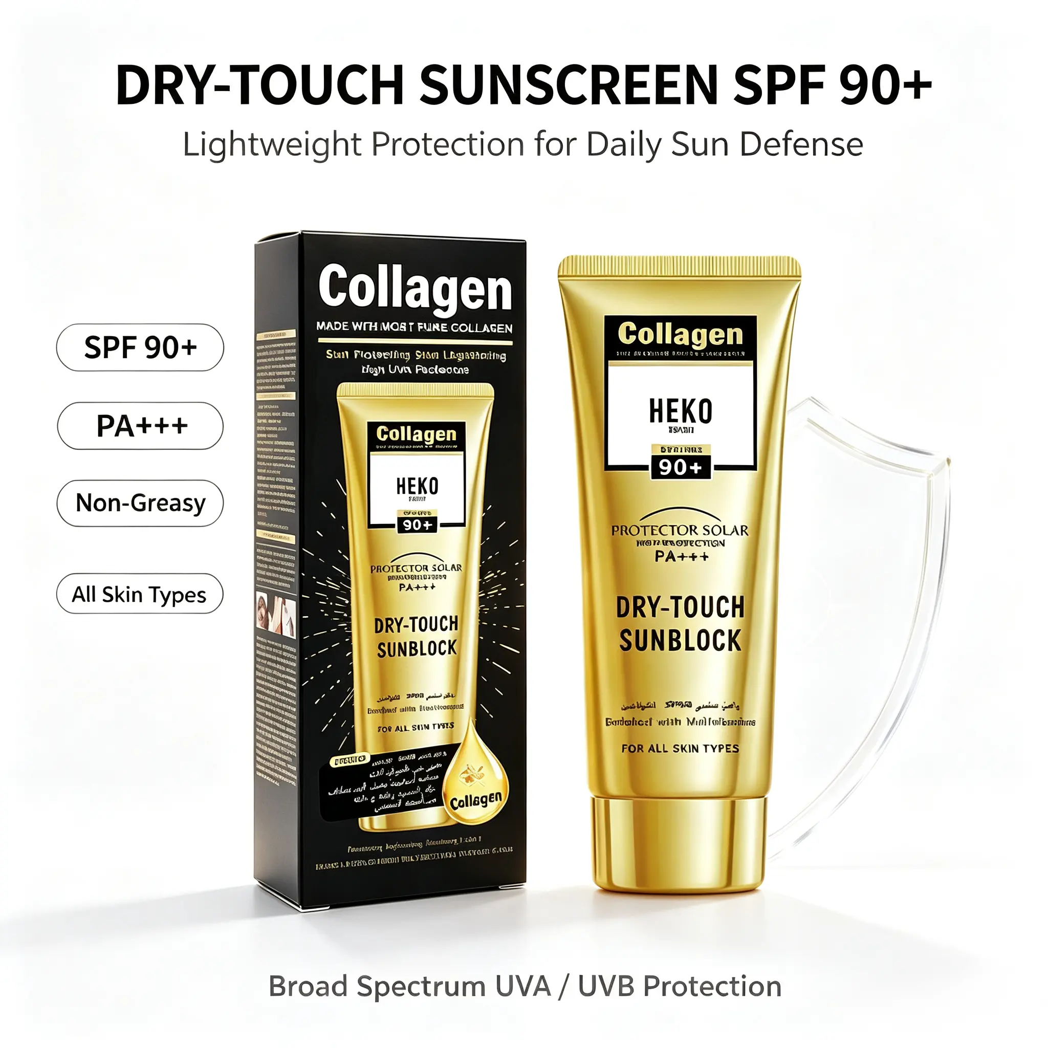 SPF90 PA broad-spectrum sunscreen, high protection, broad-spectrum UVA and UVB defense, everyday and outdoor sunscreen