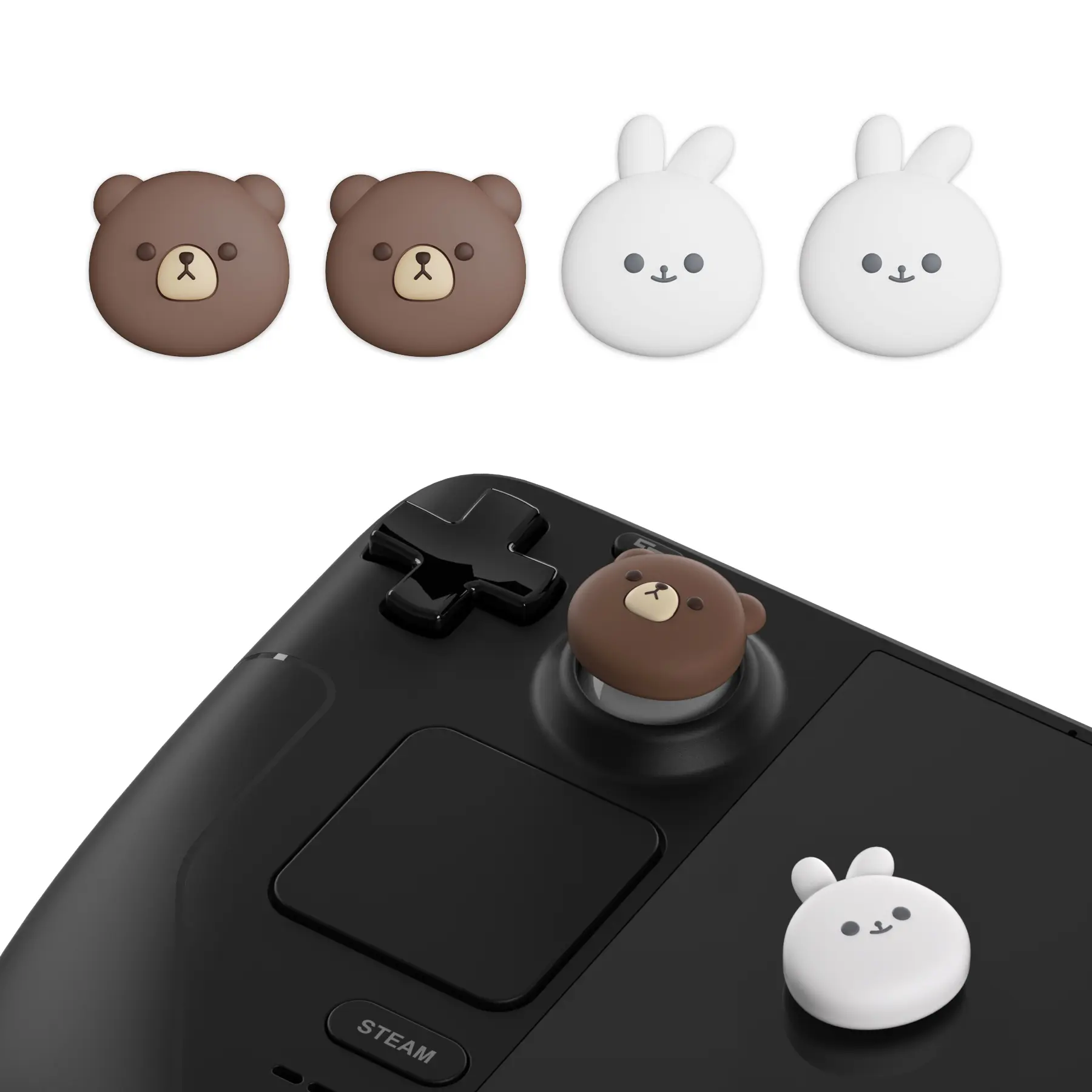 PlayVital Cute Thumb Grip Caps for PS Portal Remote Player, Thumbsticks Grips Joystick Caps for Steam Deck LCD & OLED - Kitten & Puppy Game Console Accessories Game Controller Game Peripherals