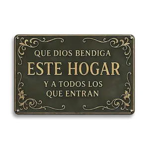 Spanish "God Bless This Home" Metal Wall Art Sign 7.8x11.8 inches Gold Lettering Black And White Rectangle Design Home Prayer Room Bedroom Decor Plaque Gift