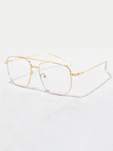 Men's Metal Geometric Square Frame Glasses, Stylish Square Frames, Business Casual Fashion Flat Mirror, Suitable for College Commute Daily Wear, Square Frame Eyeglasses