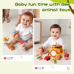 Baby Toys 6-12 Months Soft Plush Insect Sensory Toy Set, Rattle Maracas Sensory, Montessori Educational Toys with Stuffed Animals, Rattle, Squeaker, Crinkle Paper, Mirror, Infant Gifts, Sensory Toddler Toy, Suitable for 1-3 Year Olds