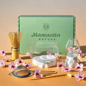 Whisk Set, 5-Piece Matcha Bowl and Whisk Kit with Bamboo Scoop, Glass Matcha Bowl, Holder, and Sieve – Handmade Borosilicate Glass (Clear)